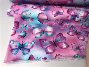 Bomuldsjersey - smukke sommerfugle i lilla toner